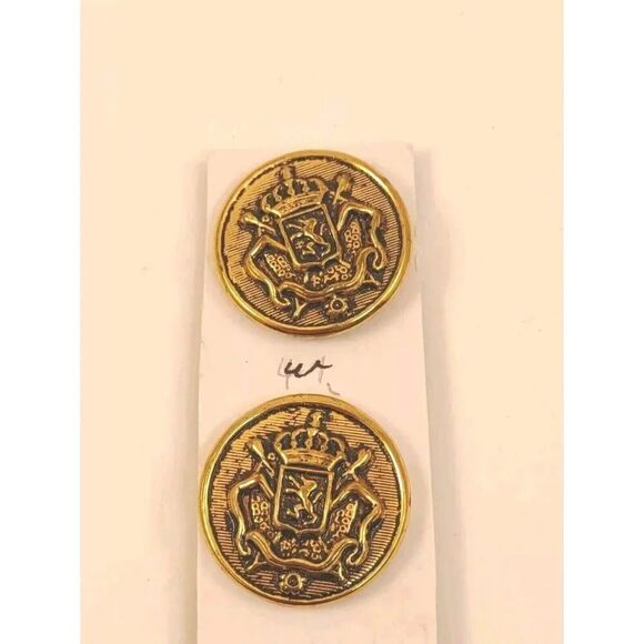 3 Vintage Crest Coat Of Arms Lion Shank Buttons Brass and Metal - Picture 3 of 9